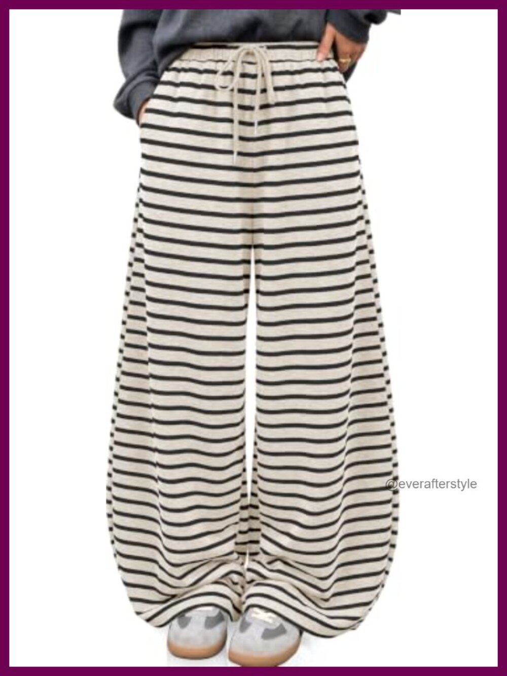 Women's Striped Barrel Pants Wide Leg High Rise Elastic Waist Lounge